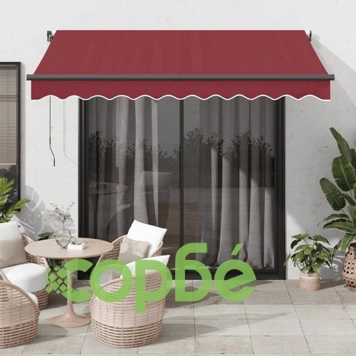 Ръчно прибираща се тента с LED, бордо, 300x250 см ➤ топ цена ➤ sorbe.bg
