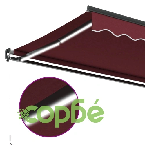 Ръчно прибираща се тента с LED, бордо, 350x250 см ➤ топ цена ➤ sorbe.bg