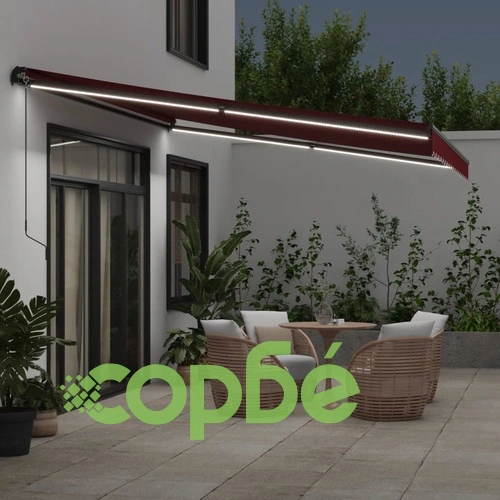 Ръчно прибираща се тента с LED, бордо, 450x300 см ➤ топ цена ➤ sorbe.bg