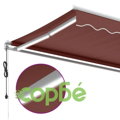 Автоматично прибираща се тента с LED, кафяв, 300x250 см ➤ топ цена ➤ sorbe.bg