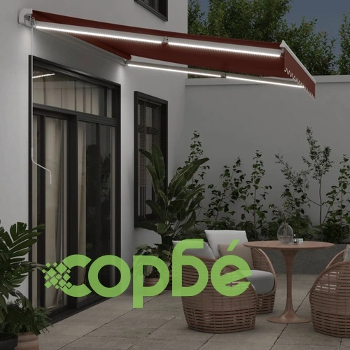 Ръчно прибираща се тента с LED, кафява, 350x250 см ➤ топ цена ➤ sorbe.bg