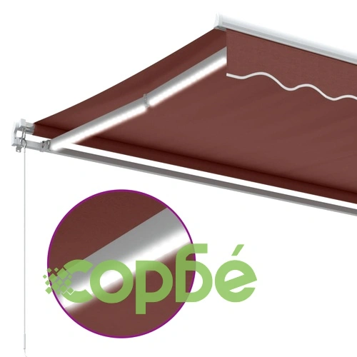 Ръчно прибираща се тента с LED, кафява, 350x250 см ➤ топ цена ➤ sorbe.bg