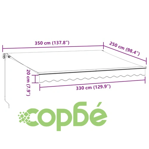 Ръчно прибираща се тента с LED, кафява, 350x250 см ➤ топ цена ➤ sorbe.bg