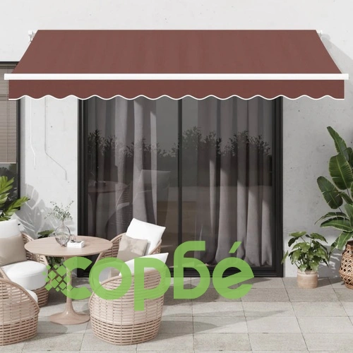 Ръчно прибираща се тента с LED, кафява, 350x250 см ➤ топ цена ➤ sorbe.bg