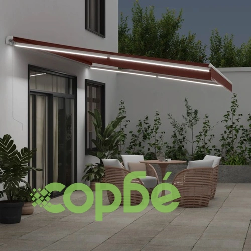 Ръчно прибираща се тента с LED, кафяв, 500x350 см ➤ топ цена ➤ sorbe.bg