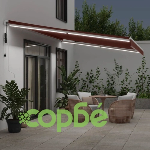 Автоматично прибираща се тента с LED, кафяв, 600x350 см ➤ топ цена ➤ sorbe.bg
