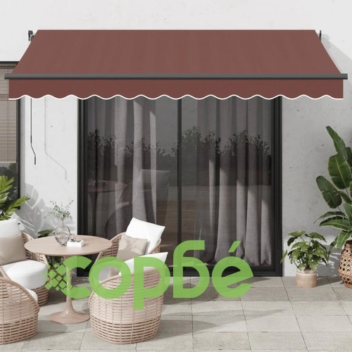 Ръчно прибираща се тента с LED, кафява, 350x250 см ➤ топ цена ➤ sorbe.bg