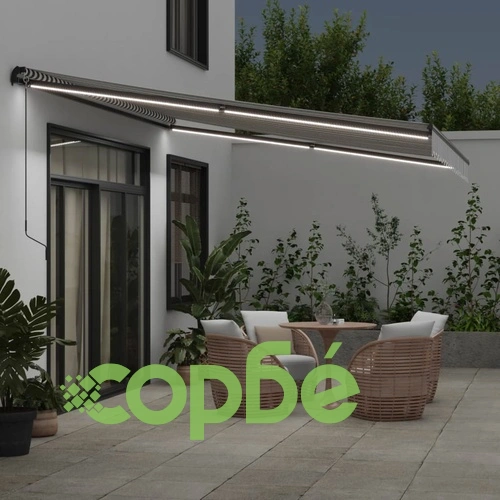 Ръчно прибираща се тента с LED, антрацит и бял, 450x300 см ➤ топ цена ➤ sorbe.bg