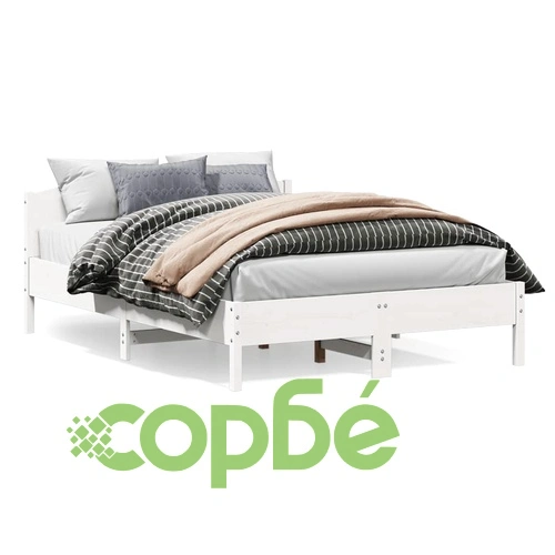 Рамка за легло без матрак, бял, 160x200 см, бор масив ➤ топ цена ➤ sorbe.bg