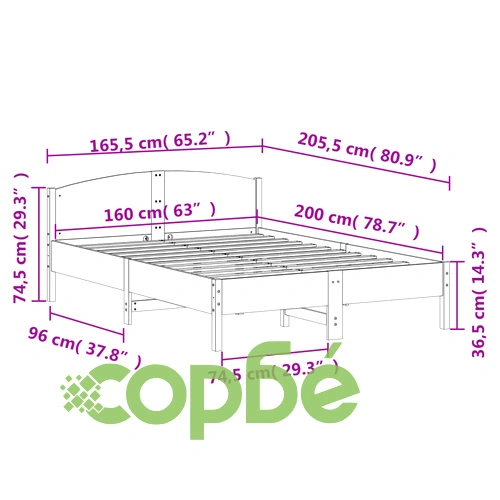 Рамка за легло без матрак, бял, 160x200 см, бор масив ➤ топ цена ➤ sorbe.bg