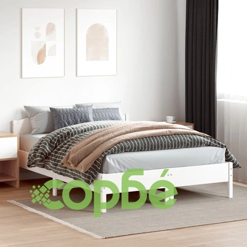 Рамка за легло без матрак, бял, 160x200 см, бор масив ➤ топ цена ➤ sorbe.bg
