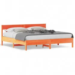 Рамка за легло с табла, восъчнокафяв, 200x200 см, бор масив