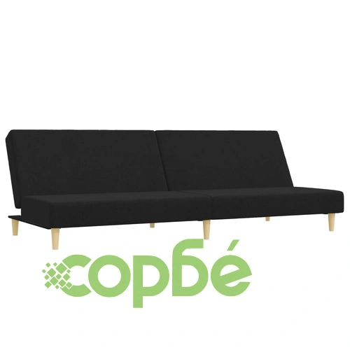 2-местен диван с табуретка, Черен, текстил ➤ топ цена ➤ sorbe.bg