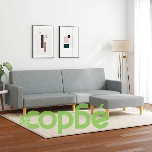 2-местен диван с табуретка, светлосив, текстил ➤ топ цена ➤ sorbe.bg