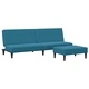 2-местно разтегателно канапе с табуретка, синьо, кадифе