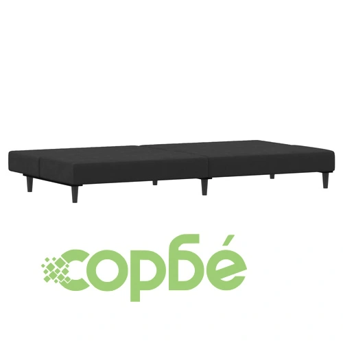 2-местно разтегателно канапе с табуретка, черно, кадифе ➤ топ цена ➤ sorbe.bg