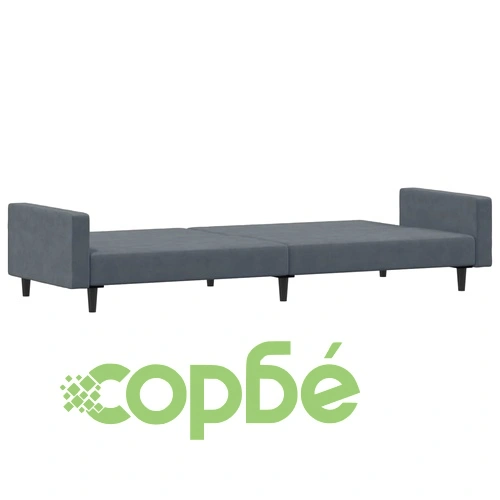 2-местно разтегателно канапе с табуретка, тъмносиво, кадифе ➤ топ цена ➤ sorbe.bg