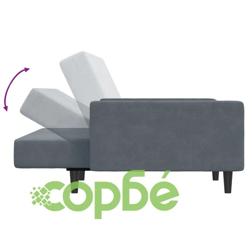 2-местно разтегателно канапе с табуретка, тъмносиво, кадифе ➤ топ цена ➤ sorbe.bg