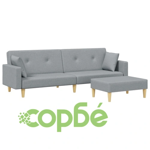 2-местен диван с табуретка, светлосив, текстил ➤ топ цена ➤ sorbe.bg