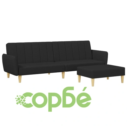 2-местен диван с табуретка, Черен, текстил ➤ топ цена ➤ sorbe.bg