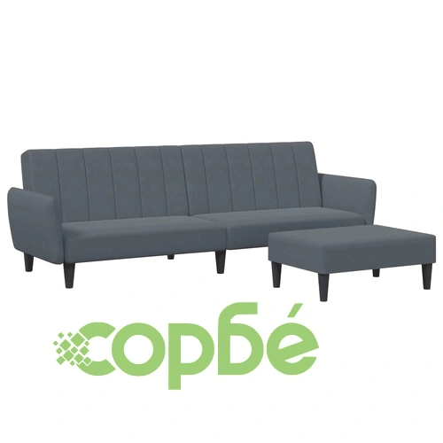 2-местно разтегателно канапе с табуретка, тъмносиво, кадифе ➤ топ цена ➤ sorbe.bg