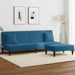Комплект дивани 2 части с възглавници син кадифе