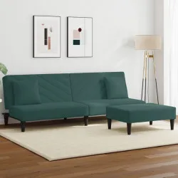Комплект дивани 2 части с възглавници, тъмнозелен, кадифе
