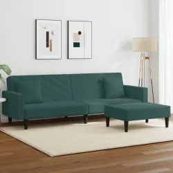 Комплект дивани 2 части с възглавници, тъмнозелен, кадифе