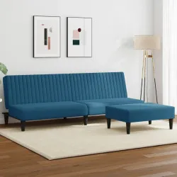 Комплект дивани, 2 части, син, кадифе
