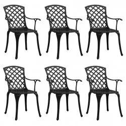 Градински столове, 6 бр, лят алуминий, черни