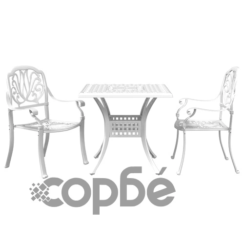 Бистро комплект, 3 части, бял, лят алуминий ➤ топ цена ➤ sorbe.bg