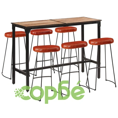 Бар комплект от 7 части масивно грубо дърво манго и метал ➤ топ цена ➤ sorbe.bg