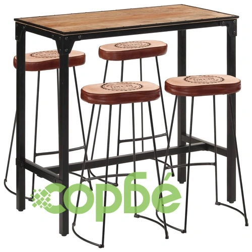 Бар комплект от 5 части масивно грубо дърво манго и метал ➤ топ цена ➤ sorbe.bg