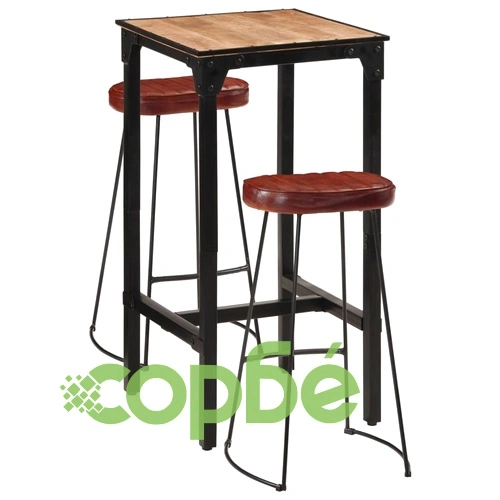 Бар комплект от 3 части масивно грубо дърво манго и метал ➤ топ цена ➤ sorbe.bg