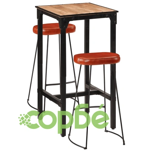 Бар комплект от 3 части масивно грубо дърво манго и метал ➤ топ цена ➤ sorbe.bg