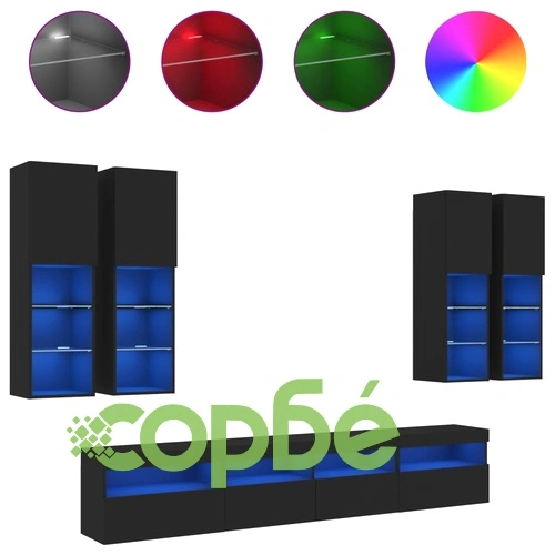 Комплект ТВ стенни шкафове, 7 части, с LED светлини, черни на топ цена от sorbe.bg Комплект ТВ стенни шкафове, 7 части, с LED светлини, черни ➤ топ цена ➤ sorbe.bg
