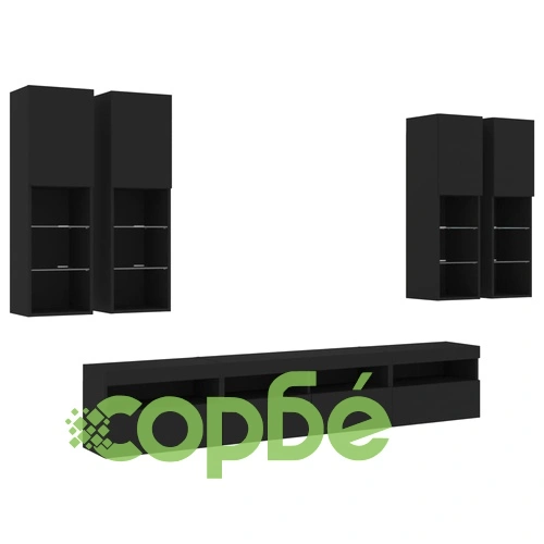 Комплект ТВ стенни шкафове, 7 части, с LED светлини, черни на топ цена от sorbe.bg Комплект ТВ стенни шкафове, 7 части, с LED светлини, черни ➤ топ цена ➤ sorbe.bg