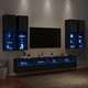 Комплект ТВ стенни шкафове, 7 части, с LED светлини, черни Комплект ТВ стенни шкафове, 7 части, с LED светлини, черни