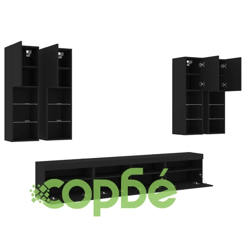 Комплект ТВ стенни шкафове, 7 части, с LED светлини, черни на топ цена от sorbe.bg Комплект ТВ стенни шкафове, 7 части, с LED светлини, черни ➤ топ цена ➤ sorbe.bg