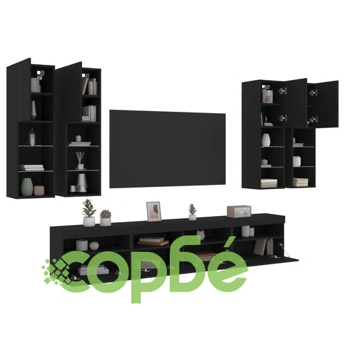 Комплект ТВ стенни шкафове, 7 части, с LED светлини, черни на топ цена от sorbe.bg Комплект ТВ стенни шкафове, 7 части, с LED светлини, черни ➤ топ цена ➤ sorbe.bg