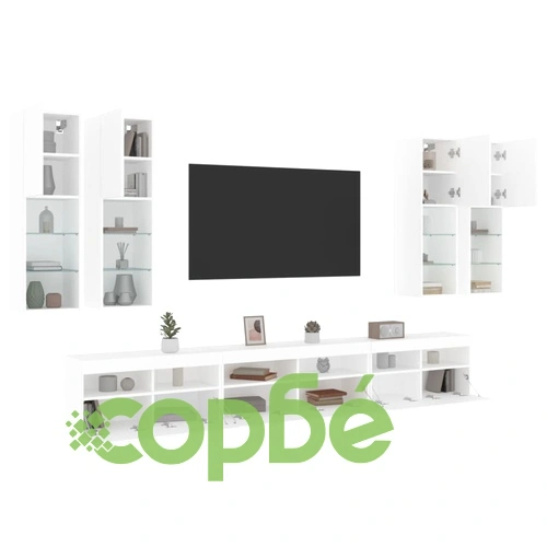 Комплект ТВ стенни шкафове, 7 части, с LED светлини, бели на топ цена от sorbe.bg Комплект ТВ стенни шкафове, 7 части, с LED светлини, бели ➤ топ цена ➤ sorbe.bg