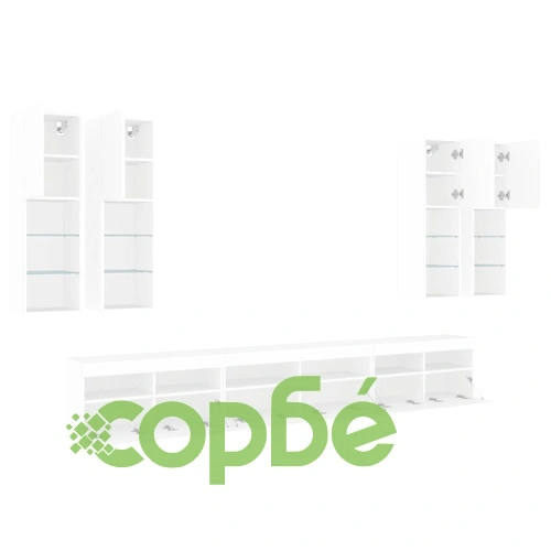 Комплект ТВ стенни шкафове, 7 части, с LED светлини, бели на топ цена от sorbe.bg Комплект ТВ стенни шкафове, 7 части, с LED светлини, бели ➤ топ цена ➤ sorbe.bg