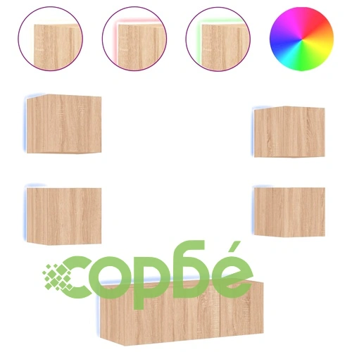 ТВ стенни модули с LED, 6 части, сонома дъб, инженерно дърво ➤ топ цена ➤ sorbe.bg