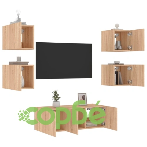 ТВ стенни модули с LED, 6 части, сонома дъб, инженерно дърво ➤ топ цена ➤ sorbe.bg