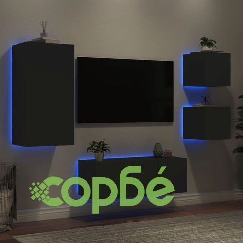 ТВ стенни модули с LED, 5 части, черни, инженерно дърво на топ цена от sorbe.bg ТВ стенни модули с LED, 5 части, черни, инженерно дърво ➤ топ цена ➤ sorbe.bg