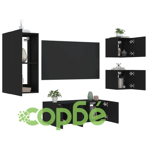 ТВ стенни модули с LED, 5 части, черни, инженерно дърво на топ цена от sorbe.bg ТВ стенни модули с LED, 5 части, черни, инженерно дърво ➤ топ цена ➤ sorbe.bg