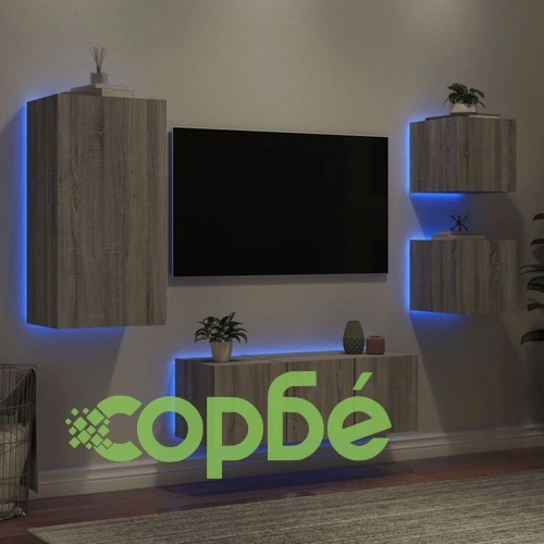 ТВ стенни модули с LED, 5 части, сив сонома, инженерно дърво ➤ топ цена ➤ sorbe.bg