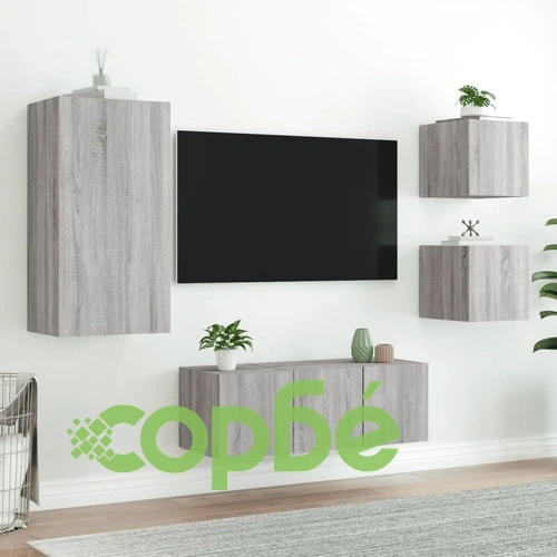 ТВ стенни модули с LED, 5 части, сив сонома, инженерно дърво ➤ топ цена ➤ sorbe.bg