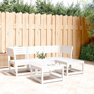 Градински лаундж комплект, 4 части, бял, бор масив