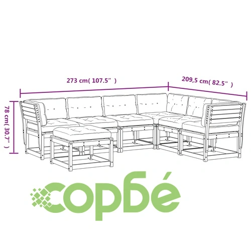 Градински лаундж комплект 7 части с възглавници импрегниран бор ➤ топ цена ➤ sorbe.bg